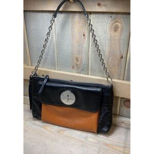 Dkny Black and Tan Brown Leather shoulder bag purse handbag with silver hardware